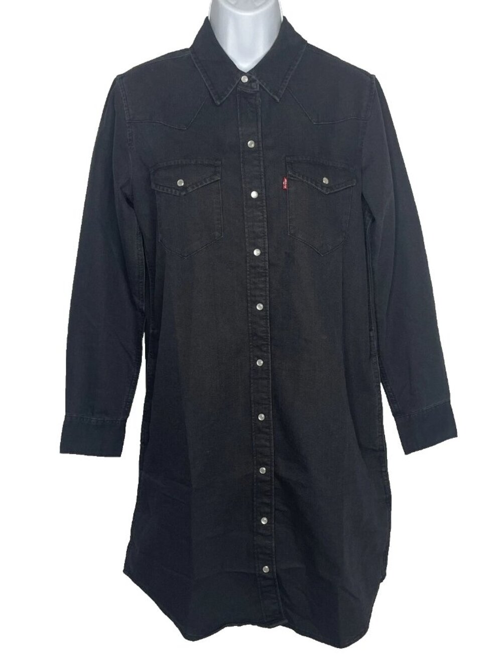 Levis Lil Bit Country Pearl Snap Shirt Dress Size S Washed Black Denim Western